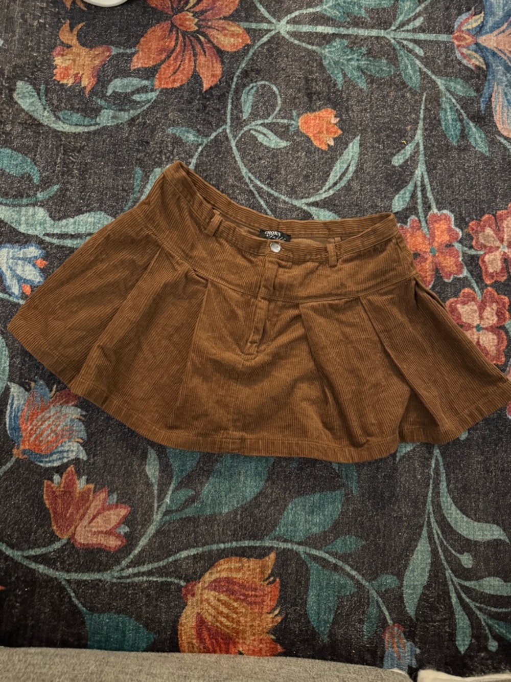 Thorn & Fable Brown Corduroy Pleated Mini Skirt